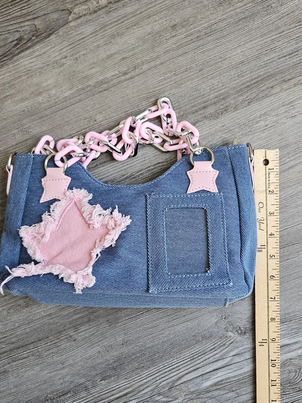 Source Unknown Blue Denim Shoulder Bag with Pink Accents